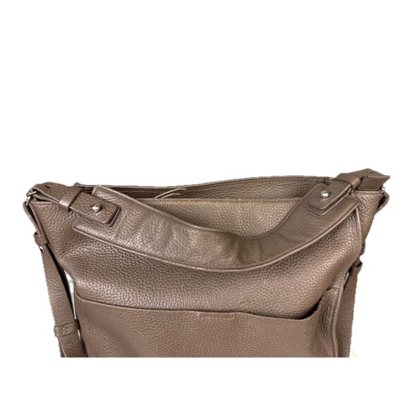 AllSaints Grey Leather Tote Bag Silver Hardware Shoulder Strap Crossbody Women’s - Picture 14 of 14